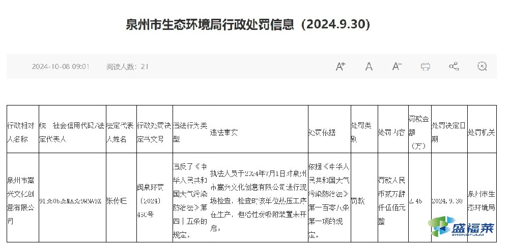 又一家企業(yè)因生產(chǎn)時(shí)活性炭吸附裝置未開啟，被罰2.45萬(wàn)